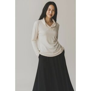 L.L.Bean Women's White Cotton Shawl Collar Pullover Top Medium Regular